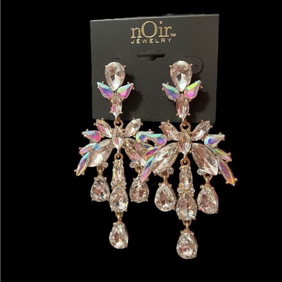 Noir Large Rhinestone Statement Dangle Earrings NWT - Picture 3 of 3